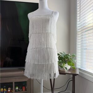Preloved White Fringe Layered Dress